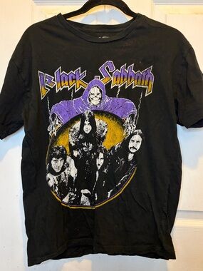 Black Sabbath Short Sleeve Graphic Tee - Black with Purple & Yellow Art